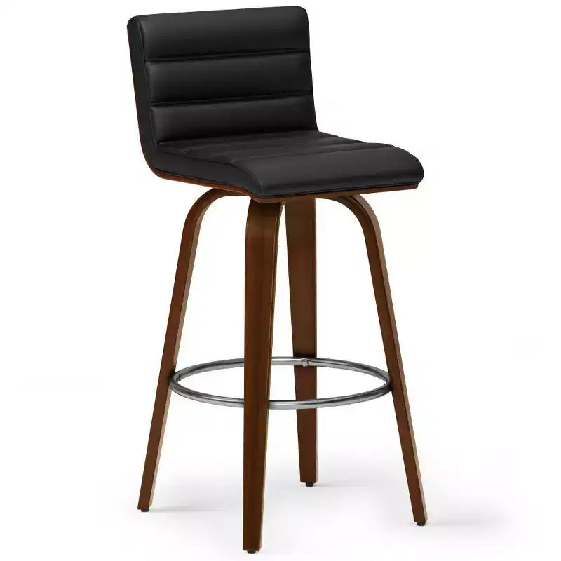 WyndenHall Madigan Barstool Black: Mid-Century Modern Adjustable Height Faux Leather Upholstery Wood & Metal Frame