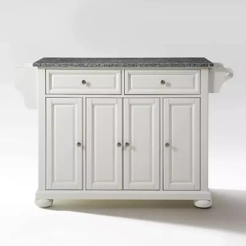 Alexandria Gray Granite Top Full Size Kitchen Island/Cart White - Crosley: Storage Spice Rack Towel Holder
