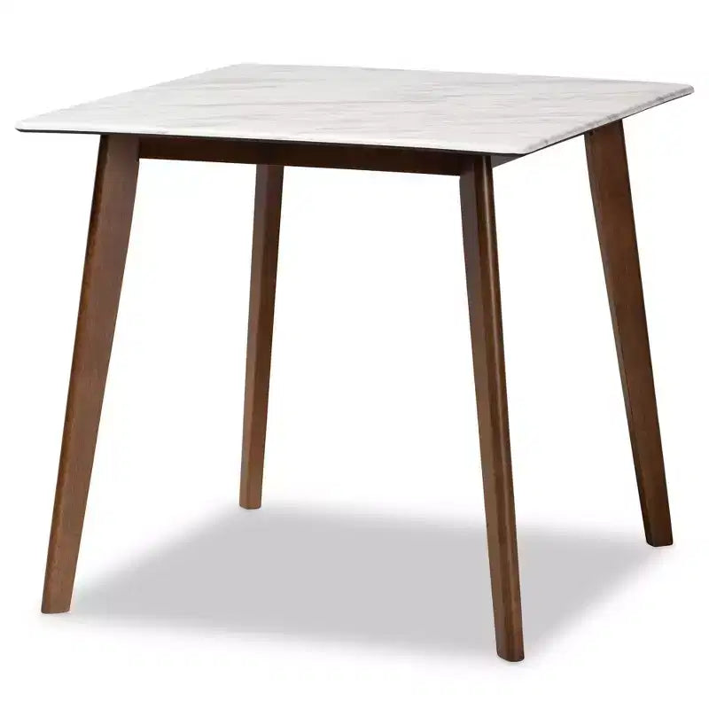 Kaylee Wood Dining Table White/Brown - Baxton Studio: Faux Marble Top Square Shape Splayed Legs