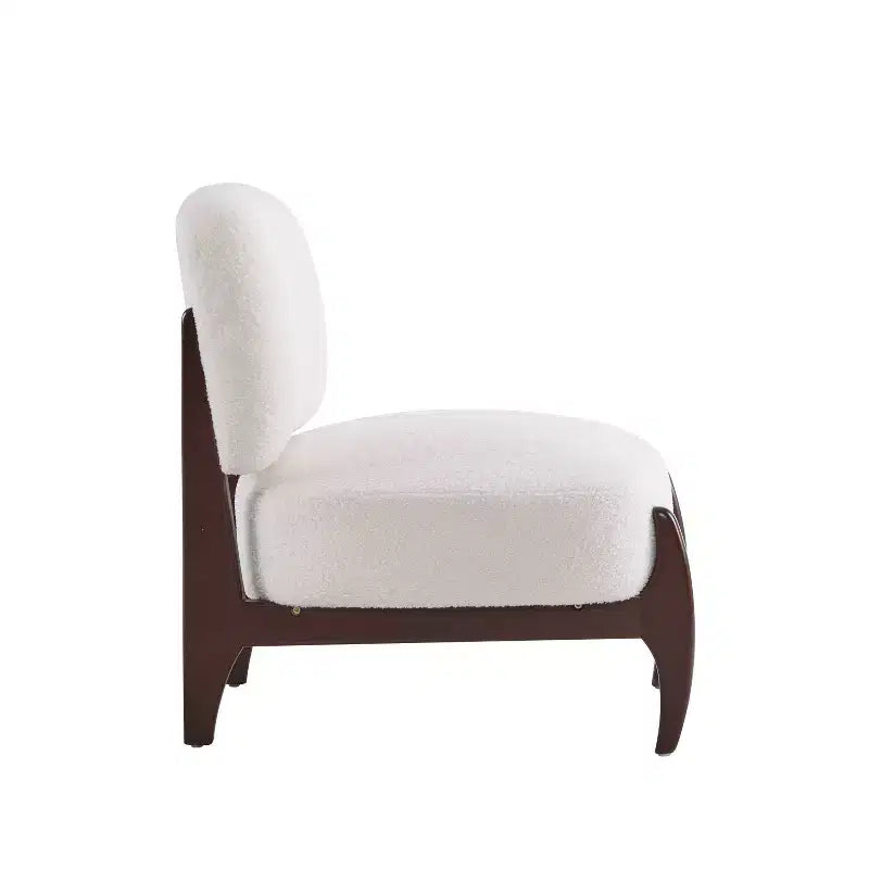 Fauteuil de salon en bois d'hévéa avec coussins en peluche de laine