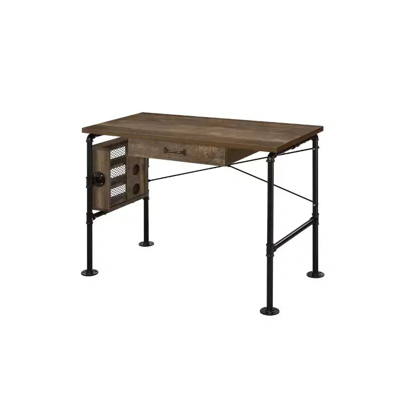 Endang Writing Desk Weathered Oak/Black - Acme Furniture: Metal Frame Space-Saving 39" Surface