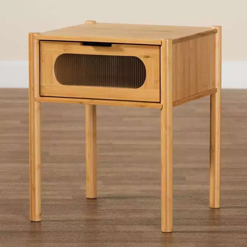 Table d'appoint à tiroir unique en bambou et bois