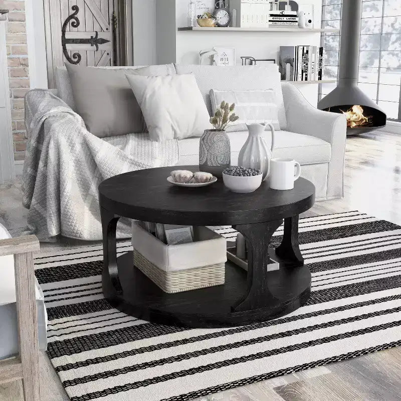 Table basse ronde en bois de style ferme