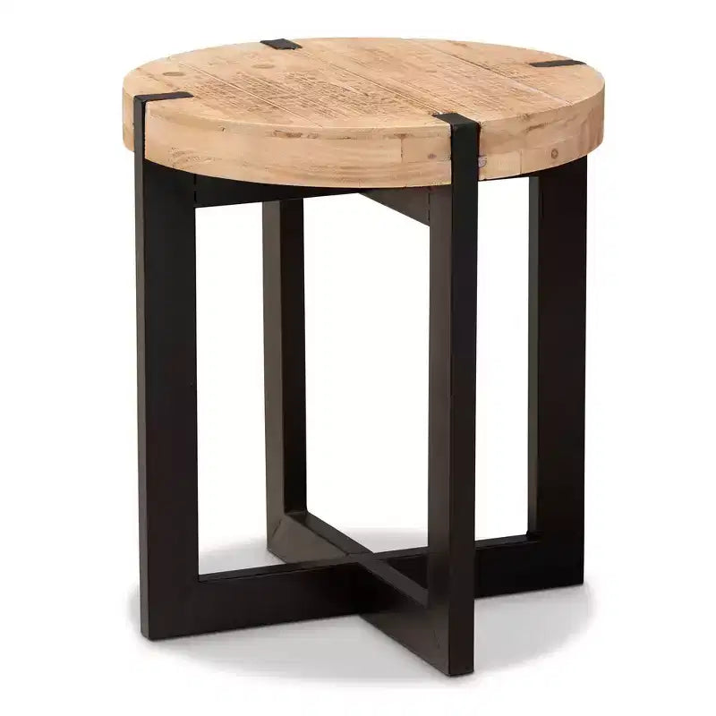 Horace Wood & Metal End Table: Circular Industrial Design - Baxton Studio