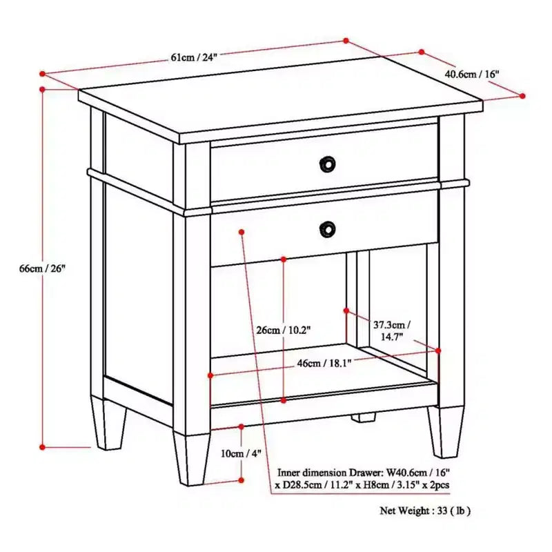 Table de chevet en bois massif et argent sterling