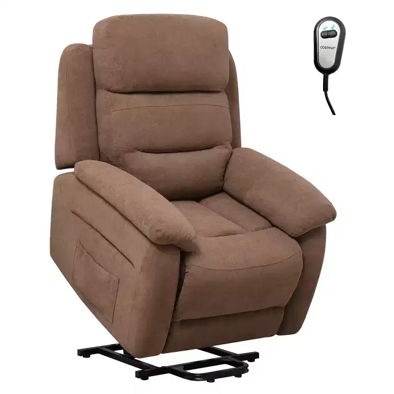 Costway Power Lift Recliner Chair Sofa for Elderly w/ Side Pocket & Remote Control Grey\\Brown
