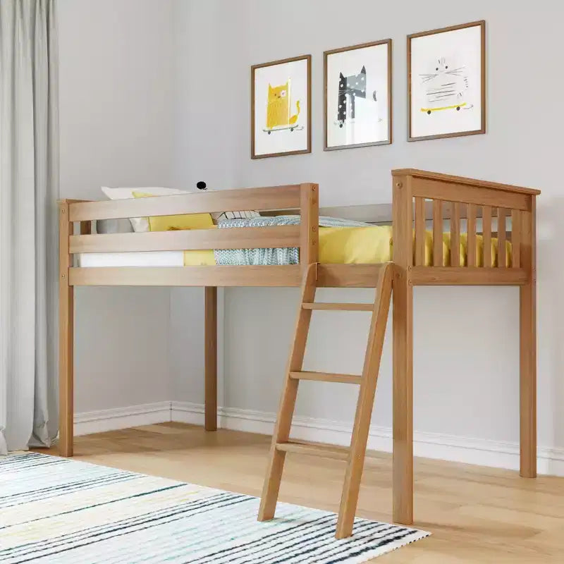 Max & Lily Twin Loft Bed Solid Wood Loft Beds with Ladder for Kids No Box Spring Needed
