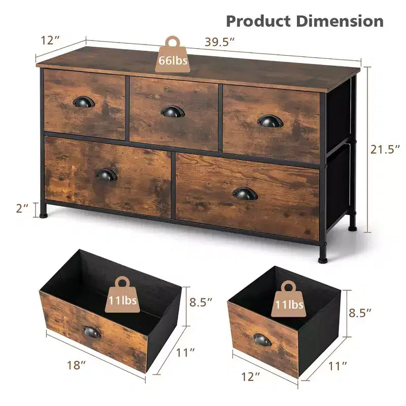Meuble de rangement en tissu à cinq tiroirs
