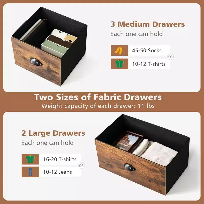 Meuble de rangement en tissu à cinq tiroirs