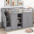 Functional Twin Loft Bed with 3 Shelves 2 Wardrobes 2 Drawers and Ladder with Storage-ModernLuxe