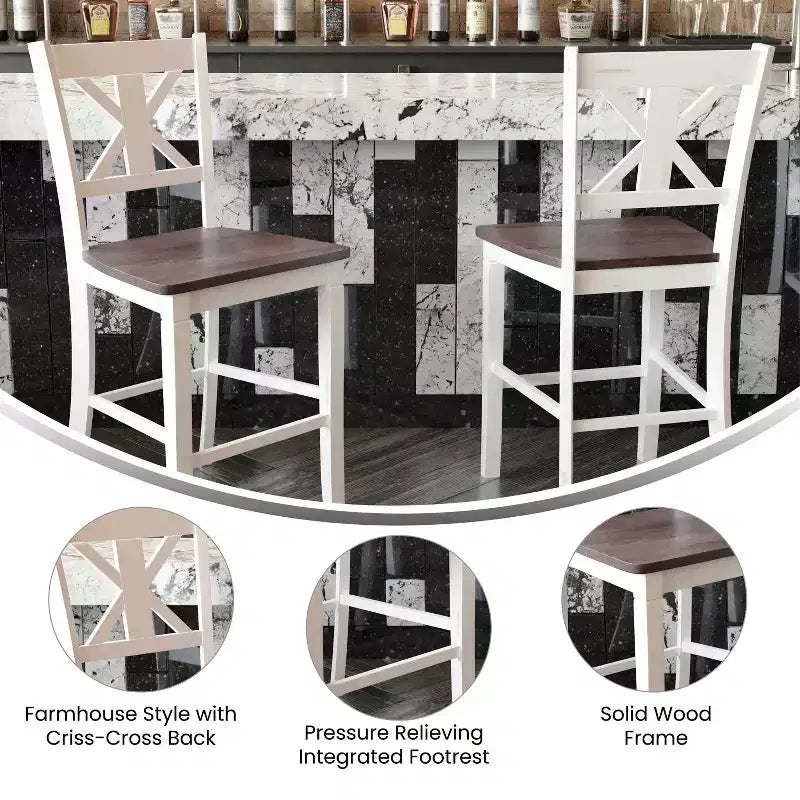 Tabourets de bar en bois massif, style ferme moderne