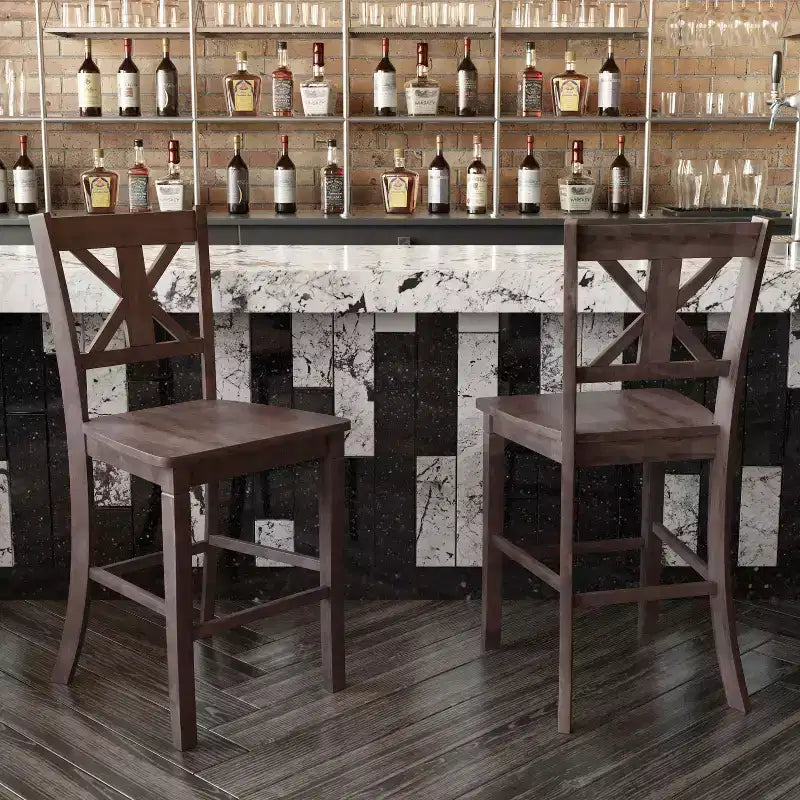 Tabourets de bar en bois massif, style ferme moderne