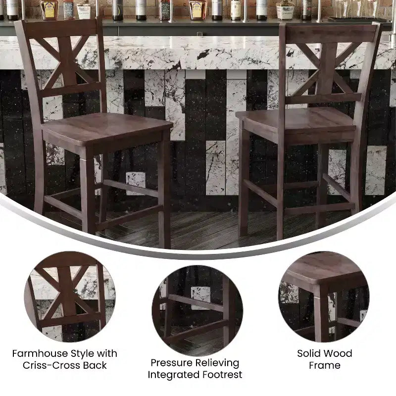 Tabourets de bar en bois massif, style ferme moderne