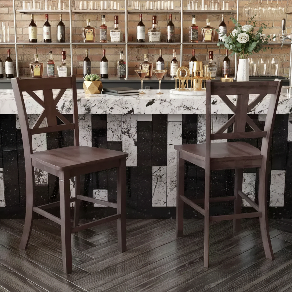 Tabourets de bar en bois massif, style ferme moderne