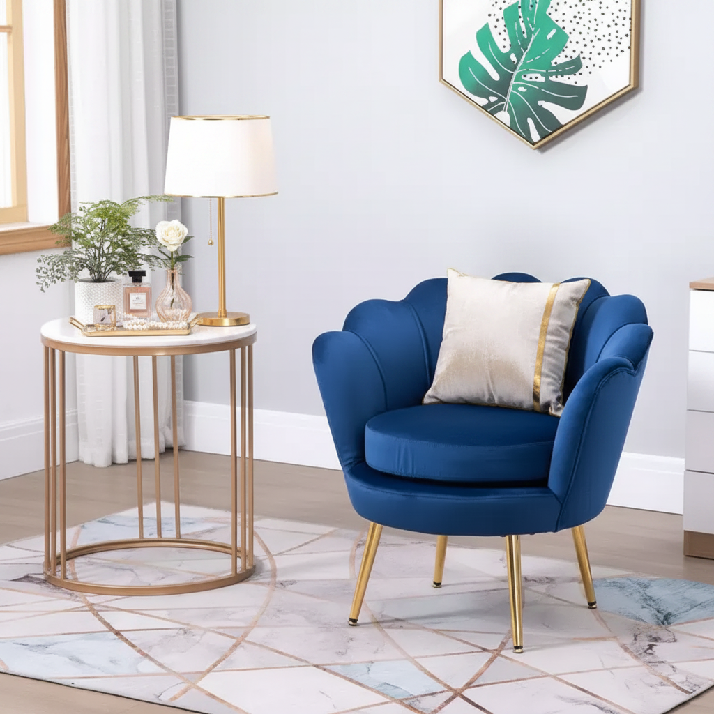 Élégant fauteuil de salon rembourré en velours